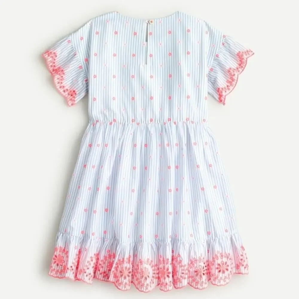 J Crew CrewCuts Girls Embroidered prairie cottagecore Striped Dress size 7 years
